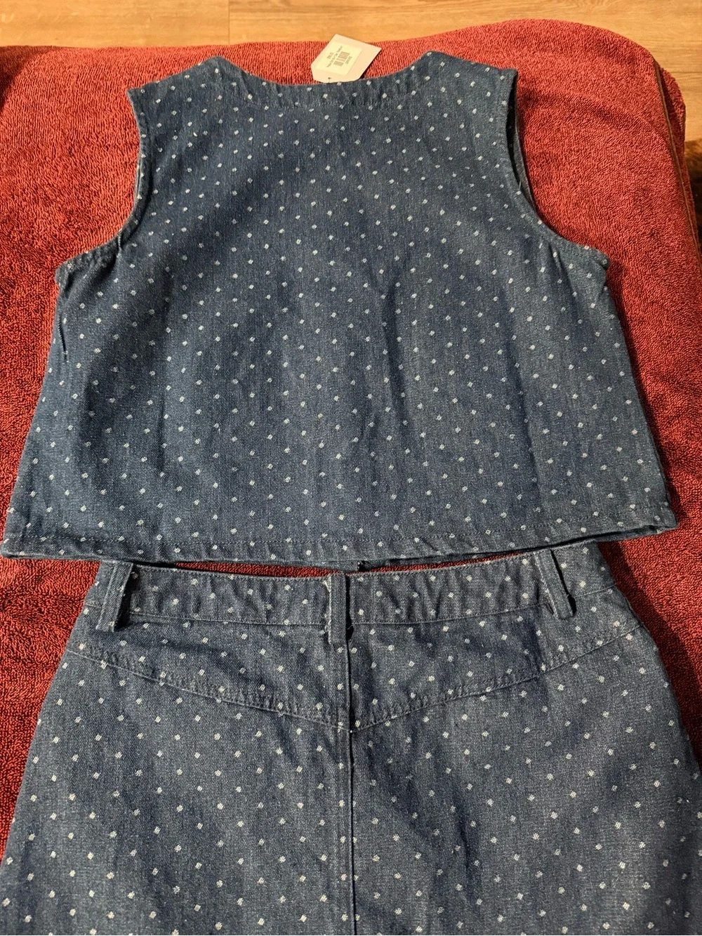 Studio by The Workshop Clothing Blue Polka Dot Denim Vest & A-Line Skirt Set